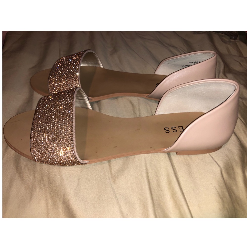 Guess: Blush rhinestone sandals